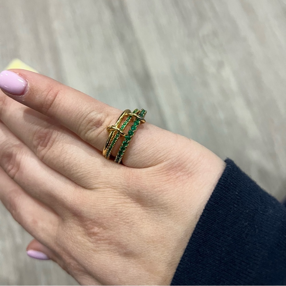 Triple Band Interconnected Adjustable CZ Emerald Ring – Modern Statement Piece